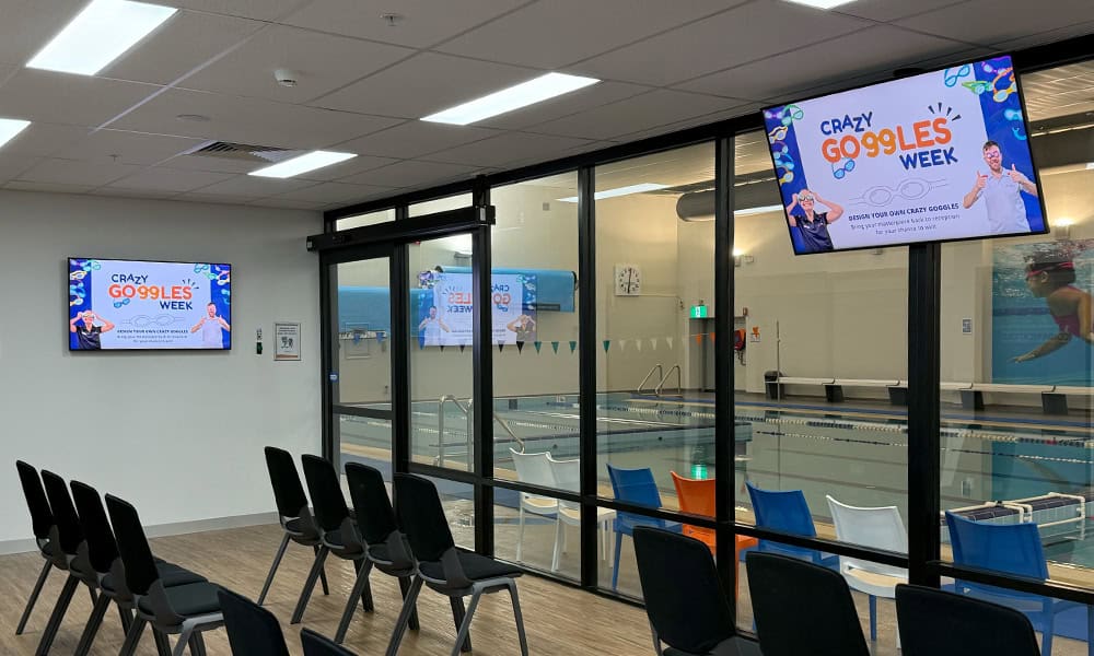 carlile swimming digital signage upgrate to fusion signage advanced